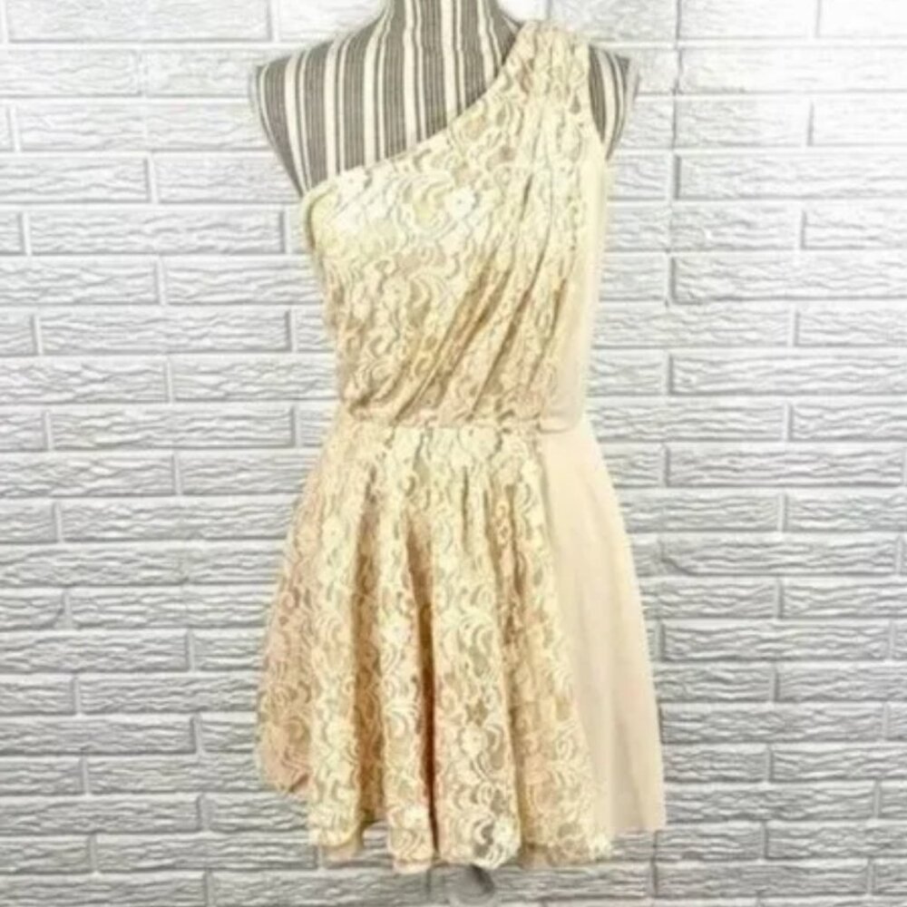 MM Couture Miss Me Cream Lace One Shoulder Dress - Size Small S